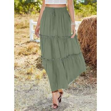 Avanova Women's Green High Waist Layered Maxi Skirt