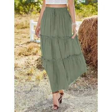 Avanova Women's Green High Waist Layered Maxi Skirt