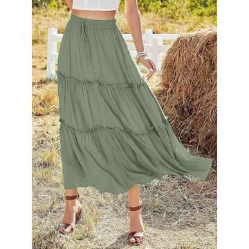 Avanova Women's Green High Waist Layered Maxi Skirt