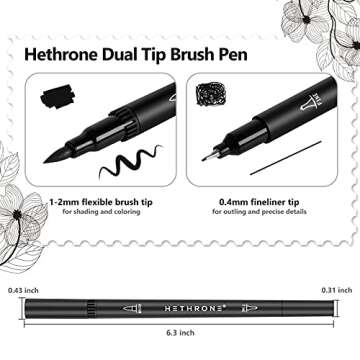 Hethrone Black Markers for Drawing - Brush Pens with Felt Tips for Artists - Calligraphy Pens, 12 Pa...