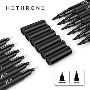 Hethrone Black Markers - Dual Tip Brush Pens 12 Pack