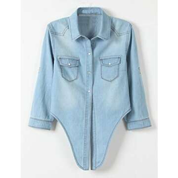 Omoone Women's 3/4 Sleeve Denim Crop Top Tie Knot Shirt Cardigan (0774-Light Blue-M)