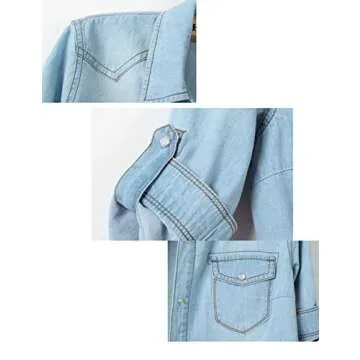 Omoone Women's 3/4 Sleeve Denim Crop Top Tie Knot Shirt Cardigan (0774-Light Blue-M)