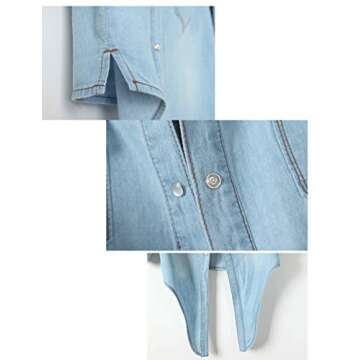 Omoone Women's 3/4 Sleeve Denim Crop Top Tie Knot Shirt Cardigan (0774-Light Blue-M)