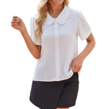 MINTLIMIT Peter Pan Collar Short Sleeves Blouse for Women