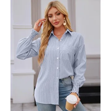 Stylish Blue Striped Button Down Shirt for Women