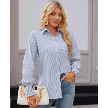 Stylish Blue Striped Button Down Shirt for Women