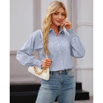 Stylish Blue Striped Button Down Shirt for Women