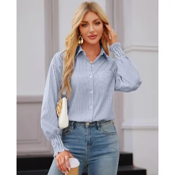 Stylish Blue Striped Button Down Shirt for Women
