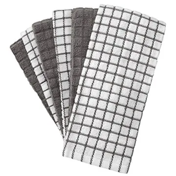 Bumble Kitchen Towels | Highly Absorbent Cotton 6-Pack | Gray Check Design