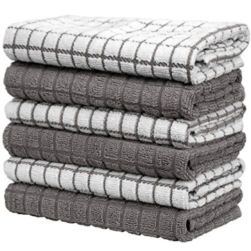 Bumble Kitchen Towels | Highly Absorbent Cotton 6-Pack | Gray Check Design