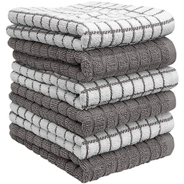 Bumble Kitchen Towels | Highly Absorbent Cotton 6-Pack | Gray Check Design