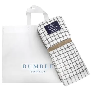 Bumble Kitchen Towels | Highly Absorbent Cotton 6-Pack | Gray Check Design