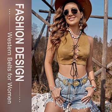 Stylish WHIPPY Women Concho Chain Belt with Turquoise for Dresses