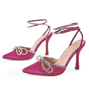 TINSTREE Pink Stiletto Heels with Ankle Strap and Rhinestones