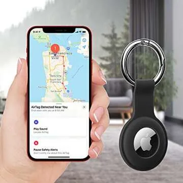Holder Case for AirTags Ultra Light Silicone Sleeve for AirTags Durable Anti-Scratch Protective Skin Cover with Anti-Losing Keychain Ring Accessory Compatible with Apple AirTags 2021 Black