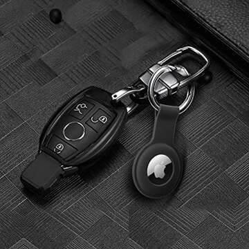 Holder Case for AirTags Ultra Light Silicone Sleeve for AirTags Durable Anti-Scratch Protective Skin Cover with Anti-Losing Keychain Ring Accessory Compatible with Apple AirTags 2021 Black