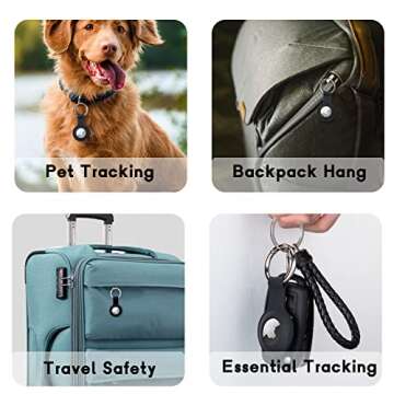 Holder Case for AirTags Ultra Light Silicone Sleeve for AirTags Durable Anti-Scratch Protective Skin Cover with Anti-Losing Keychain Ring Accessory Compatible with Apple AirTags 2021 Black