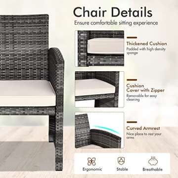 Goplus 4-Piece Rattan Patio Furniture Set, Outdoor Wicker Conversation Sofa with Weather Resistant Cushions and Tempered Glass Tabletop for Lawn Backyard Pool Garden (Beige)