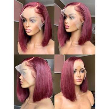 Smartinnov 99J Human Hair Wigs Glueless Lace Front Bob Wig Burgundy 13x4 Lace Frontal Pre plucked wi...