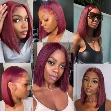 Smartinnov 99J Human Hair Wigs Glueless Lace Front Bob Wig Burgundy 13x4 Lace Frontal Pre plucked with Baby Hair 14Inch Silky Straight Bleached Knots Wig 180% Density Middle Part Red Colored