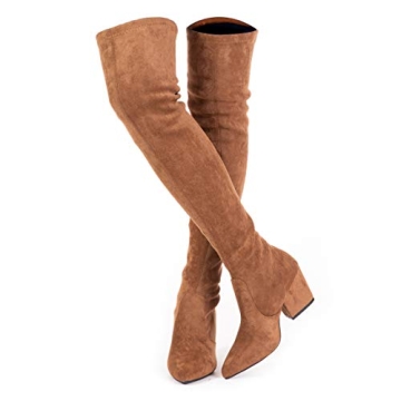 Mtzyoa Over The Knee Boots for Women Brown Size 8 Suede Block Heel Thigh High Long OTK Winter Stretc...