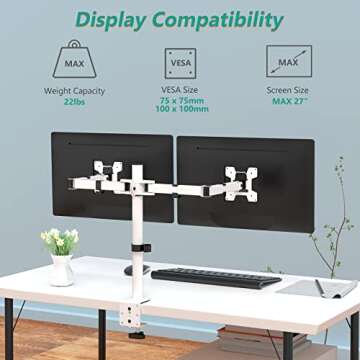 WALI Dual LCD Monitor Fully Adjustable Desk Mount Stand for 2 Screens, 27"