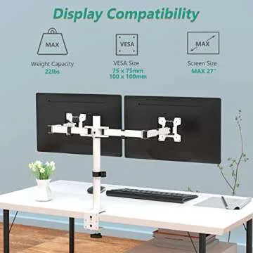 WALI Dual LCD Monitor Fully Adjustable Desk Mount Stand for 2 Screens, 27"