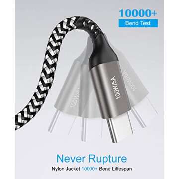 10FT USB-C Cable 100W Fast Charger Braided 2-Pack