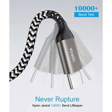 10FT USB-C Cable 100W Fast Charger Braided 2-Pack