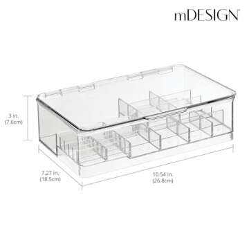 mDesign Plastic Large Stackable Divided Battery Storage Organizer Box with Hinged Lid for AA, AAA, C, D, 9 Volt Sizes, Great Storage for Kitchens, Home Offices, and Utility Rooms - Clear