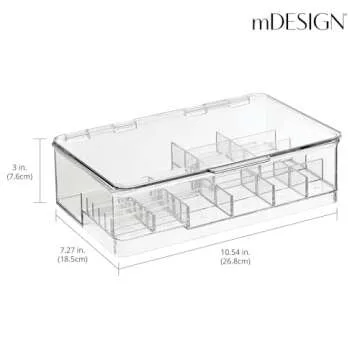 mDesign Plastic Large Stackable Divided Battery Storage Organizer Box with Hinged Lid for AA, AAA, C, D, 9 Volt Sizes, Great Storage for Kitchens, Home Offices, and Utility Rooms - Clear