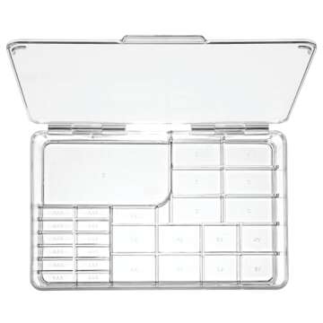 mDesign Plastic Large Stackable Divided Battery Storage Organizer Box with Hinged Lid for AA, AAA, C, D, 9 Volt Sizes, Great Storage for Kitchens, Home Offices, and Utility Rooms - Clear