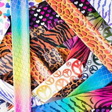 Super Z Outlet Slap On Plastic Vinyl Retro Bracelets with Colorful Hearts & Animal Print Design Patterns for Children, Toy Party Favors (72 Pack)