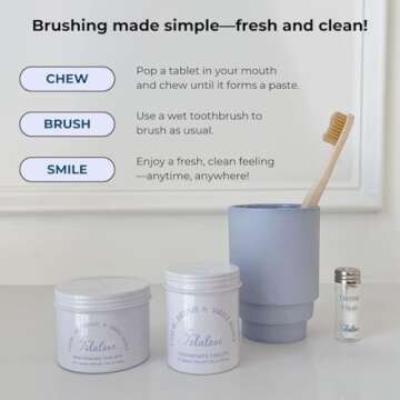 Tidalove Smile More Toothpaste Tablets with Fluoride, Anti-Cavity, Vegan, Zero Waste, Eco-Friendly, Travel Friendly, 1 Month Supply Refill (62 Tablets) (Fresh Minty Yuzu)