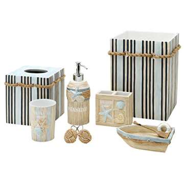 Zenna Home Seaside Serenity Toothbrush Holder, Teal/Ivory, Carved Resin Design – Premium Bathroom Toothbrush Holder, Holds Up to 4 Brushes – Electric Toothbrush Holder with Hand-Painted Shells