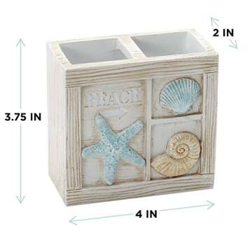 Zenna Home Seaside Serenity Toothbrush Holder, Teal/Ivory, Carved Resin Design – Premium Bathroom Toothbrush Holder, Holds Up to 4 Brushes – Electric Toothbrush Holder with Hand-Painted Shells