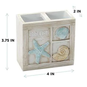 Zenna Home Seaside Serenity Toothbrush Holder, Teal/Ivory, Carved Resin Design – Premium Bathroom Toothbrush Holder, Holds Up to 4 Brushes – Electric Toothbrush Holder with Hand-Painted Shells
