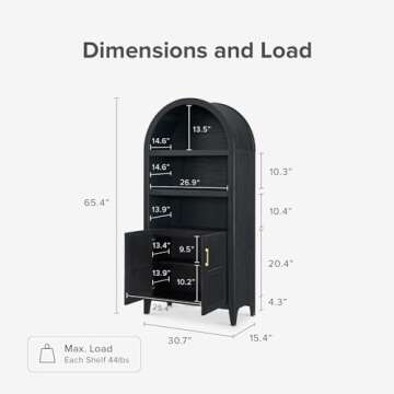mopio Lauren 65.4" Short Arched Cabinet, 5-Tier Arched Bookcase with Doors and Shelves, Mini Arch Bo...