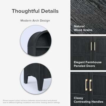 mopio Lauren 65.4" Short Arched Cabinet, 5-Tier Arched Bookcase with Doors and Shelves, Mini Arch Bookshelf with Storage, Wooden Storage Cabinet for Living Room and Kitchen Pantry (Black)