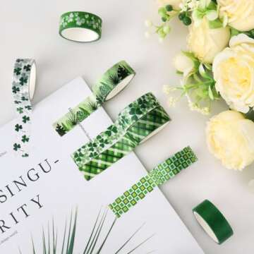 Waenerec Green Decorative Tape Set 20 Rolls St. Patrick's Day Washi Tape Lucky Shamrock DIY St Patri...