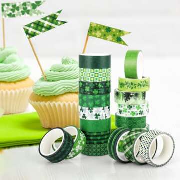 Waenerec Green Decorative Tape Set 20 Rolls St. Patrick's Day Washi Tape Lucky Shamrock DIY St Patrick Day Masking Tape for Irish Holiday Kids Craft Bullet Journals Scrapbooking & Stamping Supplies