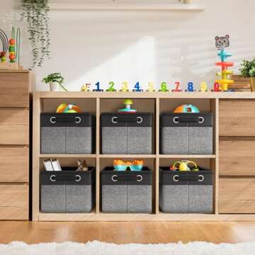 Sorbus Fabric Storage Cubes 15 Inch- Big Sturdy Collapsible Canvas Storage Bins with Dual Handles- Foldable Closet Cubes- Decorative Storage Baskets for Shelves | Home & Office Use- 3 Pack| Grey/Tan