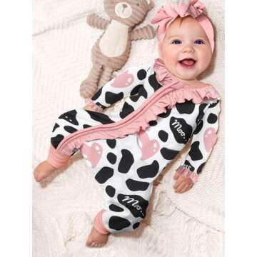 Baby Girl Clothes 0 3 Months Long Sleeve Rompers for Baby Girl Cows Printed Baby Clothes for Girls 0-3 Months Baby Girl Clothes