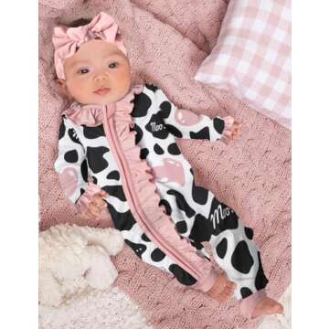 Baby Girl Clothes 0 3 Months Long Sleeve Rompers for Baby Girl Cows Printed Baby Clothes for Girls 0-3 Months Baby Girl Clothes