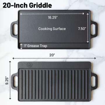 Backcountry Iron 20 x 9 inch Large Reversible Seasoned Cast Iron Grill / Griddle