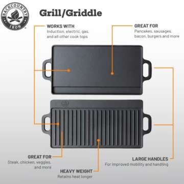 Backcountry Iron 20 x 9 inch Large Reversible Seasoned Cast Iron Grill / Griddle
