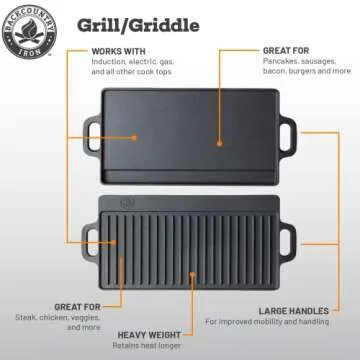 Backcountry Iron 20 x 9 inch Large Reversible Seasoned Cast Iron Grill / Griddle