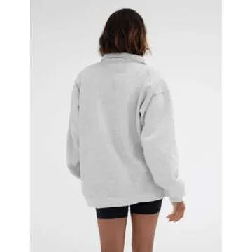 BAIGRAM Women Quarter Button Up Collar Polo Sweatshirt Oversized Fleece Fall Casual Pullover Tops 2024 Cute Outfits Heather Gray