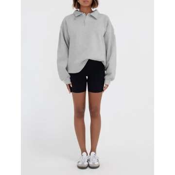 BAIGRAM Women Quarter Button Up Collar Polo Sweatshirt Oversized Fleece Fall Casual Pullover Tops 2024 Cute Outfits Heather Gray